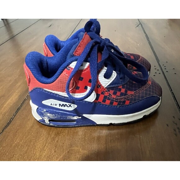 Nike Air Max 90 Mesh TD Toddler Boy Royal Crimson White USA  Sz 6 Toddler - Picture 1 of 7